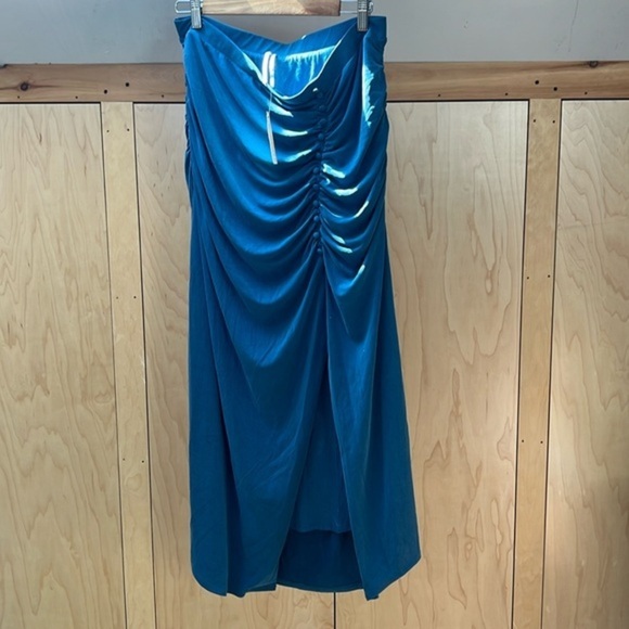 Anthropologie Swingy Skirt only In Blue Rouched Swingy Bottom Slit Stretchy XL - Picture 1 of 6